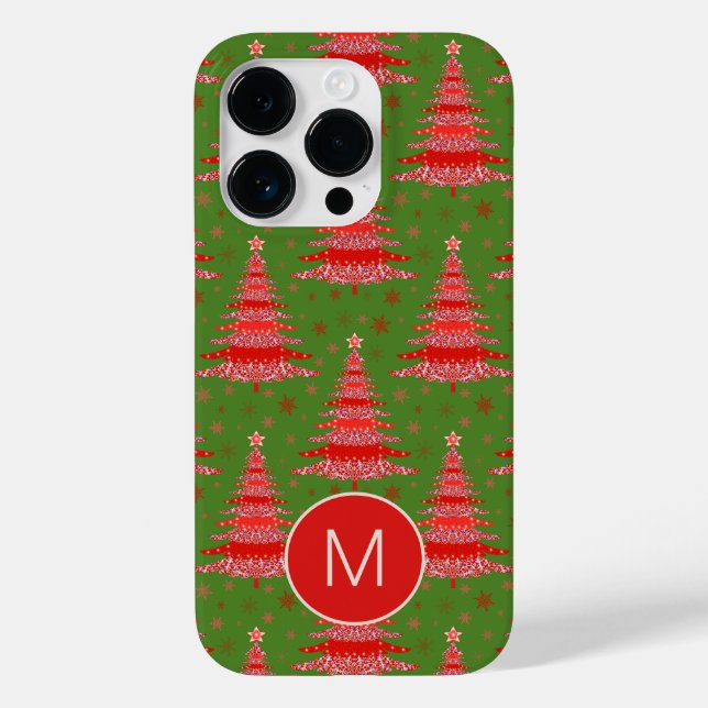 Weihnachtsbaum Red Green Pattern Monogramm Case-Mate iPhone 14 Pro Hülle (Rückseite)