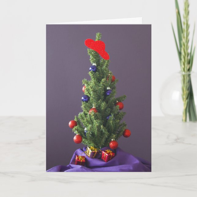 Weihnachtsbaum Red Hat Card Feiertagskarte (Vorderseite)