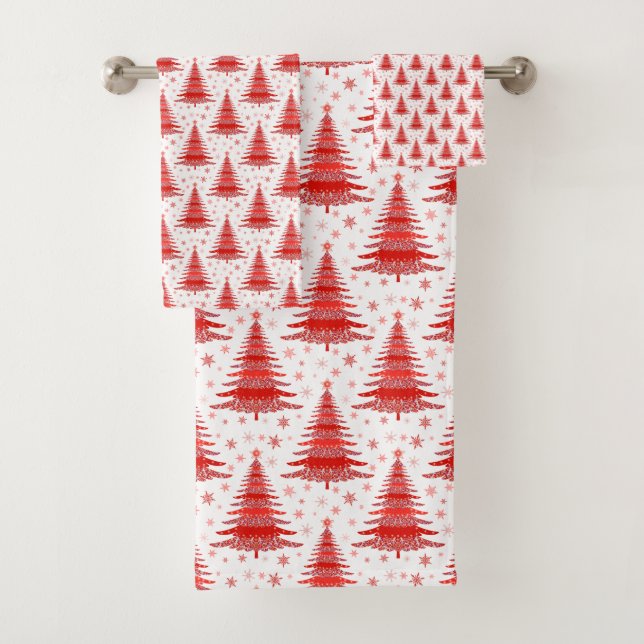 Weihnachtsbaum Red Pattern Design Badetuch Set (Insitu)