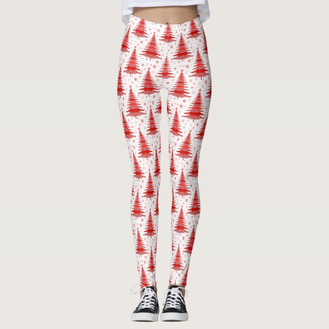 Weihnachtsbaum Red Pattern Design Leggings (Vorderseite)
