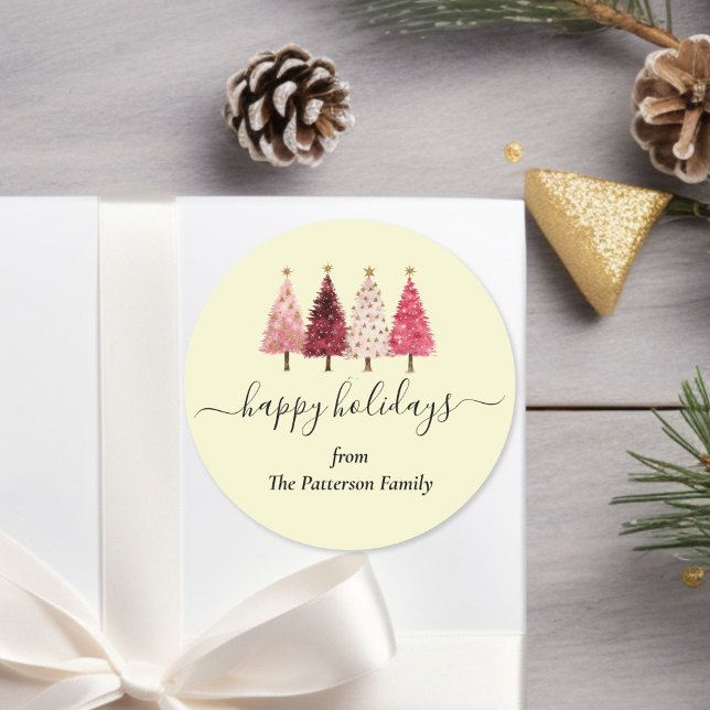 Weihnachtsbaum Red Pink Lemon Custom Runder Aufkleber (Christmas Tree Red Pink Lemon Custom Classic Round Sticker)