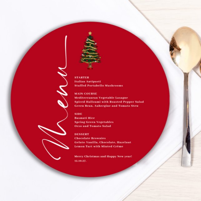 Weihnachtsbaum Red Round Menu Card Menükarte (Von Creator hochgeladen)