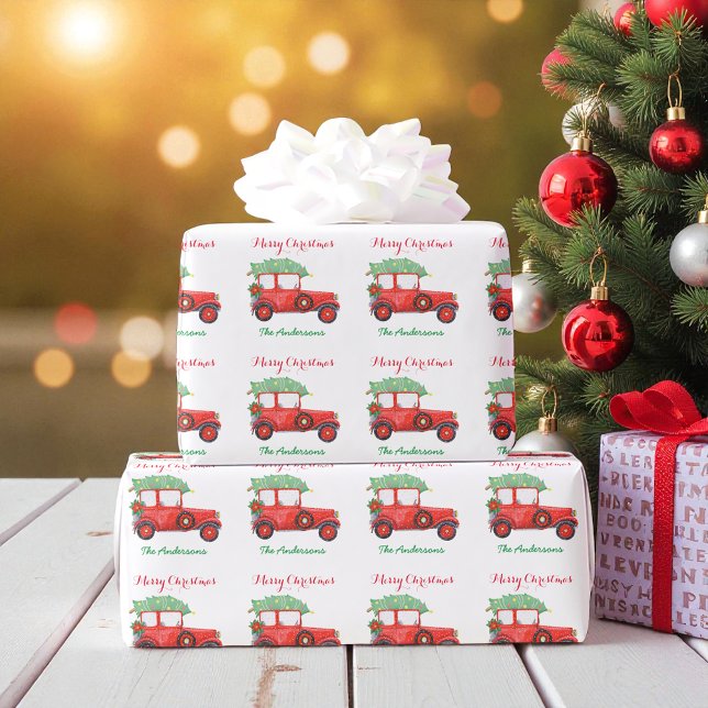 Weihnachtsbaum Red Truck Holiday Wrapping Paper Geschenkpapier (Von Creator hochgeladen)