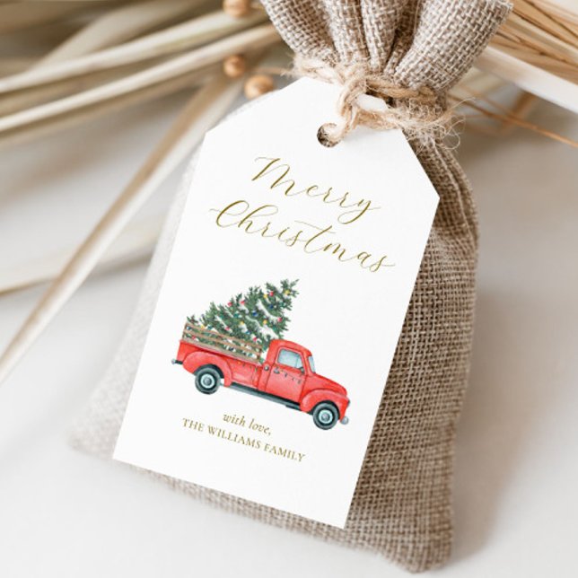 Weihnachtsbaum & Red Truck Klasse Frohe Weihnachte Geschenkanhänger (Von Creator hochgeladen)
