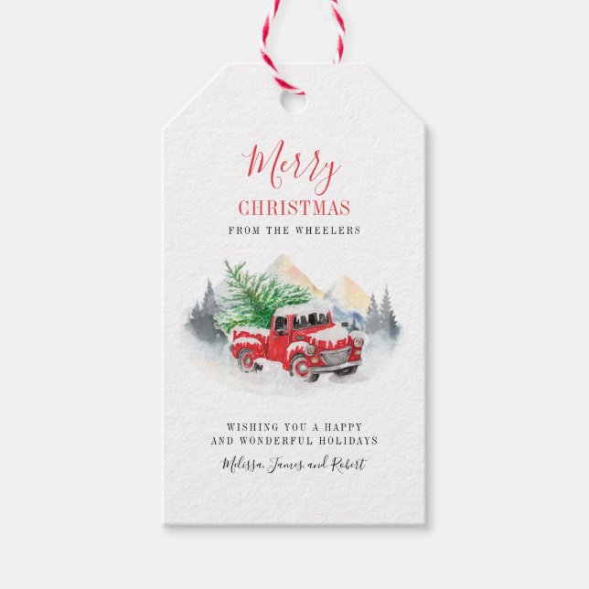 Weihnachtsbaum Red Truck Script Familie Geschenkanhänger (Vorderseite)