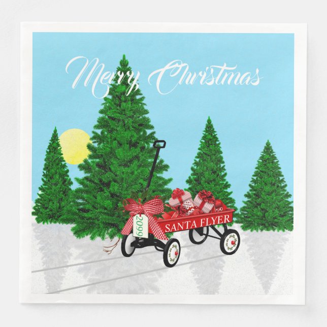 Weihnachtsbaum Red Wagon Party Paper Napkins Serviette (Vorderseite)