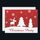 Weihnachtsbaum Reindeer Snowman Einladung<br><div class="desc">Moderne,  schlichte Weihnachtsbilder mit weißen Silhouetten von Rentieren,  Baum,  Schneemann und Schneeflocken mit fröhlichen Weihnachtsgrüßen auf rotem Hintergrund.</div>