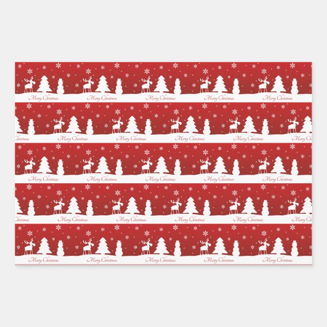 Weihnachtsbaum Reindeer Snowman Geschenkpapier Set (Vorderseite)