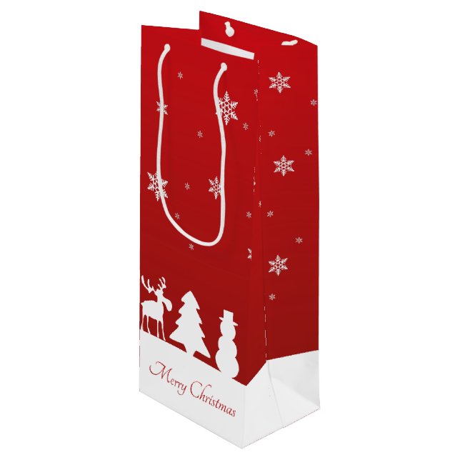 Weihnachtsbaum Reindeer Snowman Geschenktüte Für Weinflaschen (Vorderseite Schrägansicht)