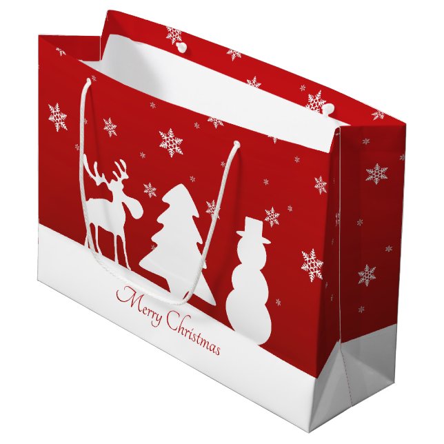 Weihnachtsbaum Reindeer Snowman Große Geschenktüte (Vorderseite Schrägansicht)