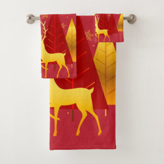 Weihnachtsbaum & Rentiere Modern Mädchenhaftes Mus Badhandtuch Set