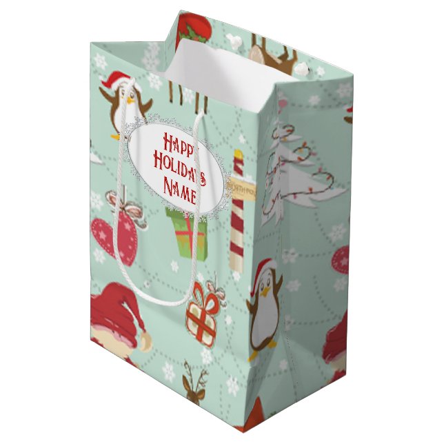 Weihnachtsbaum-Rentierelfen Mittlere Geschenktüte (Vorderseite Schrägansicht)