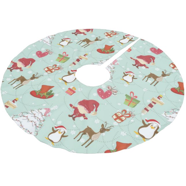 Weihnachtsbaum-Rentierelfen Polyester Weihnachtsbaumdecke (Schrägansicht)