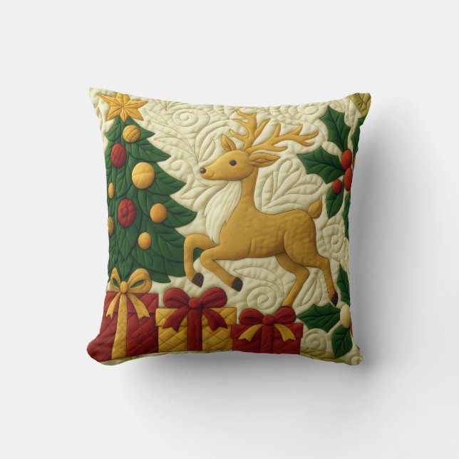 Weihnachtsbaum Rentiergeschenke gequiltet aussehen Kissen (Vorderseite)