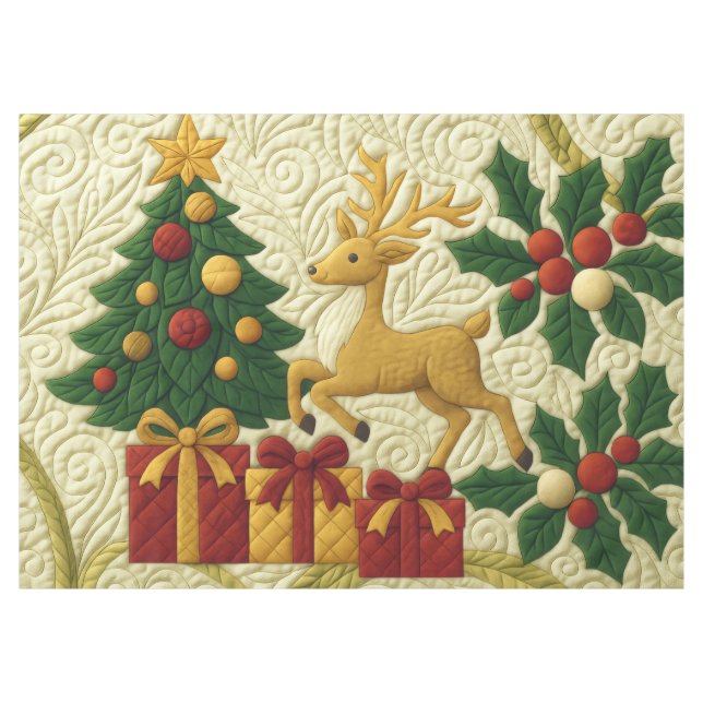 Weihnachtsbaum Rentiergeschenke gequiltet aussehen Tischdecke (Vorderseite (Horizontal))
