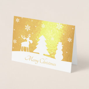 Weihnachtsbaum Rentierschneemann - Gold Foil Card Folienkarte