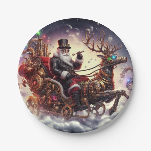 Weihnachtsbaum/Rentiersteampunkt Weihnachten/Winte Pappteller (Vorderseite)