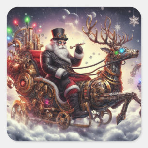 Weihnachtsbaum/Rentiersteampunkt Weihnachten/Winte Quadratischer Aufkleber