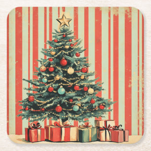 Weihnachtsbaum Retro 1940er-Zeitschrift Rechteckiger Pappuntersetzer