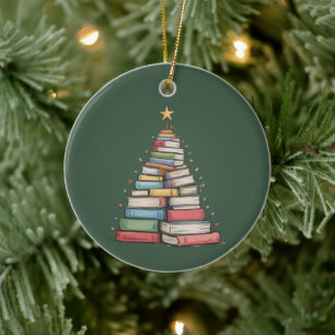 Weihnachtsbaum Retro Bücherwurm Bibliothek Keramik Ornament