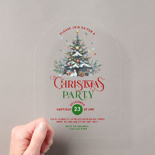 Weihnachtsbaum Retro Typografie Weihnachtsfest Par Acryleinladungen