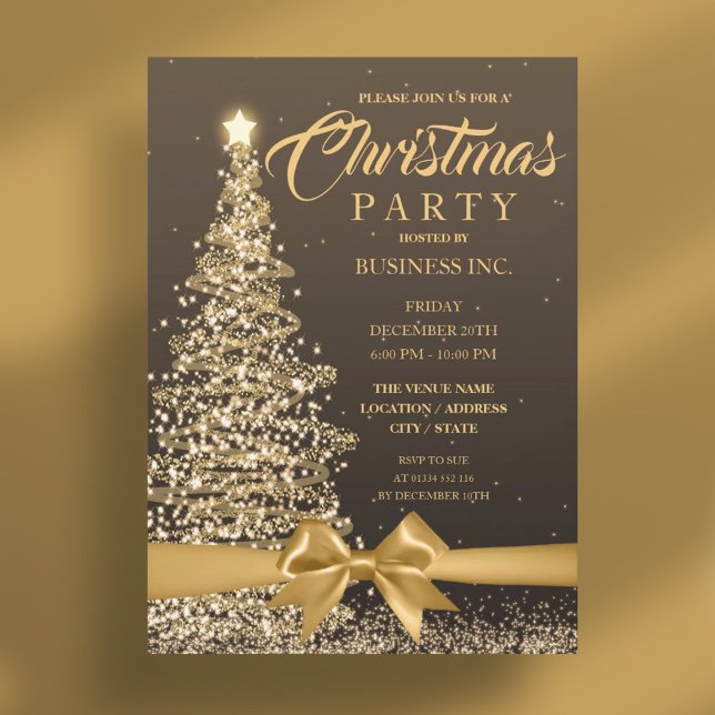 Weihnachtsbaum Ribbon Gold Party Einladung (CORPORATE Christmas Tree Ribbon Gold Party Invitation)