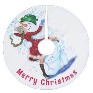 Weihnachtsbaum-Rock-Snowman und Girl-Tanz Polyester Weihnachtsbaumdecke