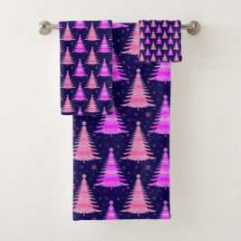 Weihnachtsbaum Rosa blaues Muster Design Badhandtuch Set