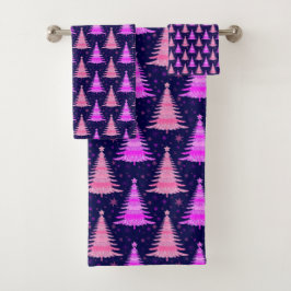 Weihnachtsbaum Rosa blaues Muster Design Badhandtuch Set