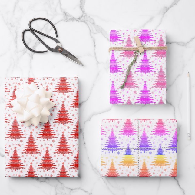 Weihnachtsbaum Rosa blaues Muster Design Geschenkpapier Set (Vorderseite)