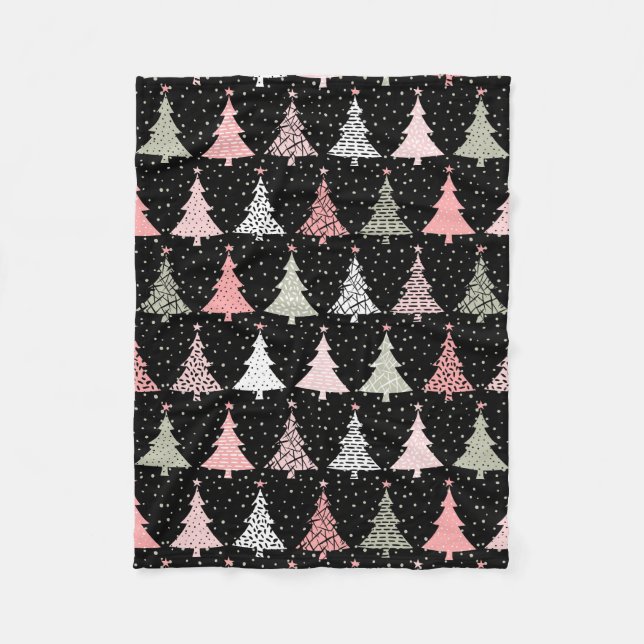 Weihnachtsbaum Rosa & Grün mit schwarzem Hintergru Fleecedecke (Vorderseite)