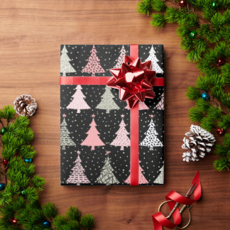 Weihnachtsbaum Rosa & Grün mit schwarzem Hintergru Geschenkpapier