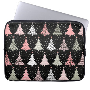Weihnachtsbaum Rosa & Grün mit schwarzem Hintergru Laptopschutzhülle