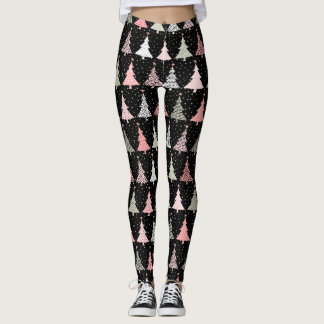 Weihnachtsbaum Rosa & Grün mit schwarzem Hintergru Leggings