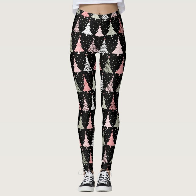 Weihnachtsbaum Rosa & Grün mit schwarzem Hintergru Leggings (Vorderseite)