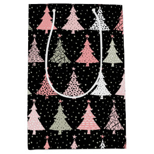 Weihnachtsbaum Rosa & Grün mit schwarzem Hintergru Mittlere Geschenktüte