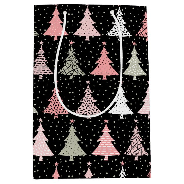 Weihnachtsbaum Rosa & Grün mit schwarzem Hintergru Mittlere Geschenktüte (Vorderseite)