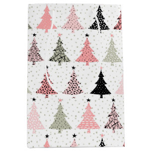 Weihnachtsbaum Rosa & Grün mit weißem Hintergrund Mittlere Geschenktüte