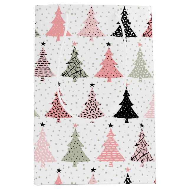 Weihnachtsbaum Rosa & Grün mit weißem Hintergrund Mittlere Geschenktüte (Vorderseite)