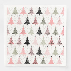 Weihnachtsbaum Rosa & Grün mit weißem Hintergrund Serviette