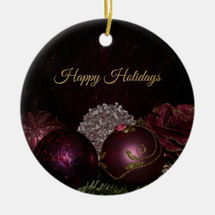 Weihnachtsbaum Rosa Grüne Blätter Schwarz Elegant Keramik Ornament