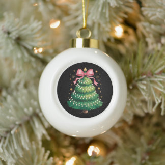 Weihnachtsbaum Rosa Schleife Stern Lichter Wasserf Keramik Kugel-Ornament