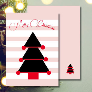 Weihnachtsbaum Rosa Streifen Schwarze Grußkarte Einladung