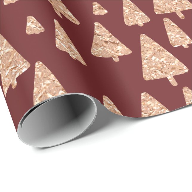 Weihnachtsbaum Rose Gold Glitzer Burgundy Maroon Geschenkpapier (Rolleneckpunkt)