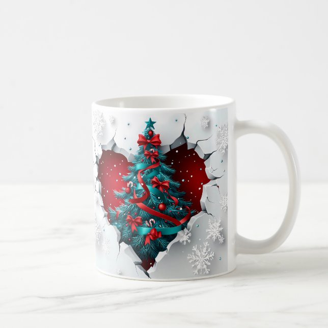 Weihnachtsbaum, rot/Aquamarin - weißer Griff Kaffeetasse (Rechts)