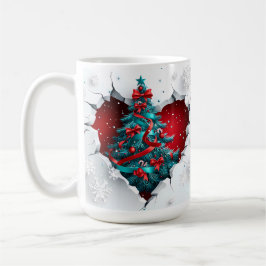 Weihnachtsbaum, rot/Aquamarin - weißer Griff Kaffeetasse