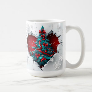 Weihnachtsbaum, rot/Aquamarin - weißer Griff Kaffeetasse