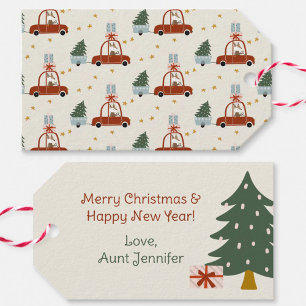Weihnachtsbaum-Rot-Auto-Illustration Geschenkanhän Geschenkanhänger