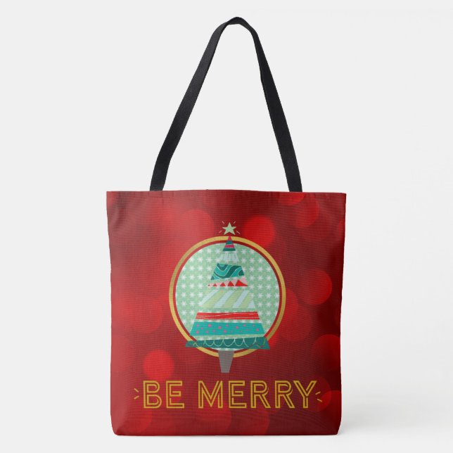 Weihnachtsbaum Rot Funkelnd Sei froh Tote Tasche (Vorderseite)