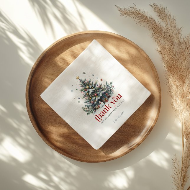 Weihnachtsbaum Rot Retro-Typografie Serviette (Von Creator hochgeladen)